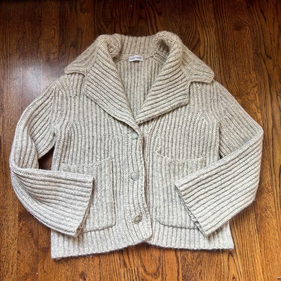Scanlan Theodore Wool Ribbed Cardigan Beige Shawl Collar Knit — Size M/L - Picture 1 of 8